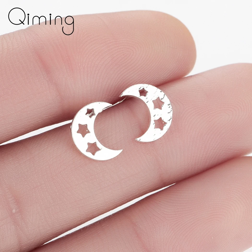 Женские серьги-гвоздики в форме звезды и Луны | Украшения аксессуары
