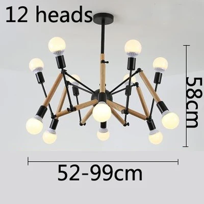 12 heads and wood Винтаж человеком-пауком; железным подвесной светильник Кухня E27 Ретро креативные подвесные лампы для ресторана черный подвесной светильник блеск для домашнего освещения - Цвет корпуса: 12 heads and wood