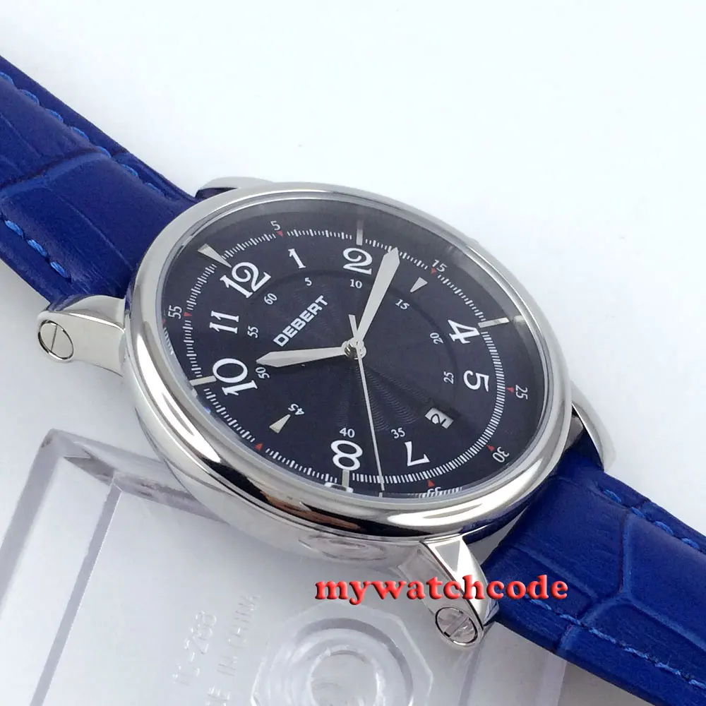 Мужские автоматические наручные часы debert темно-синий циферблат кожаный ремешок