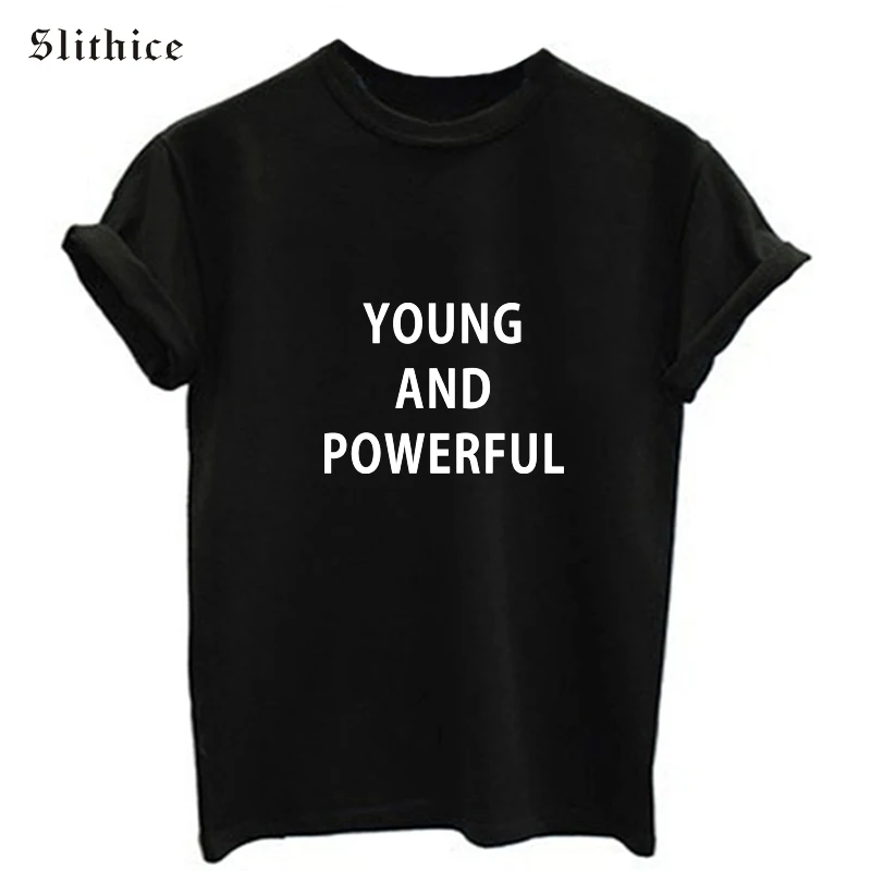 Slithice Новое поступление Yong и мощный Письмо печати Футболки для Для женщин