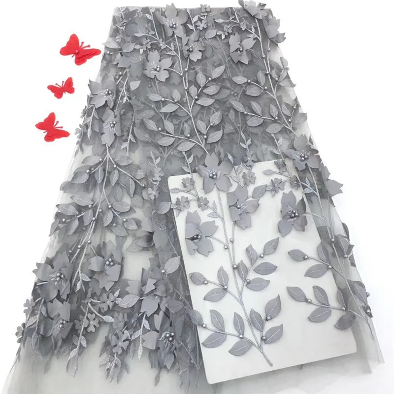 Стильный французский кружевной тюль с объемными листочками благородный бисер