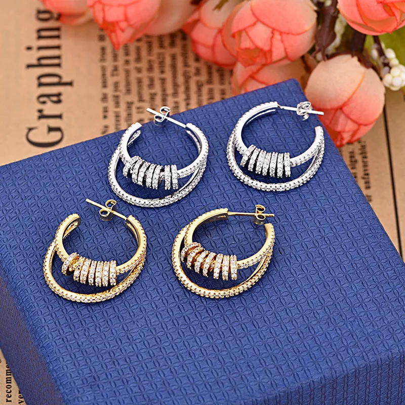 Серьги с двойным кольцом из AAA циркония модные серьги высокого качества