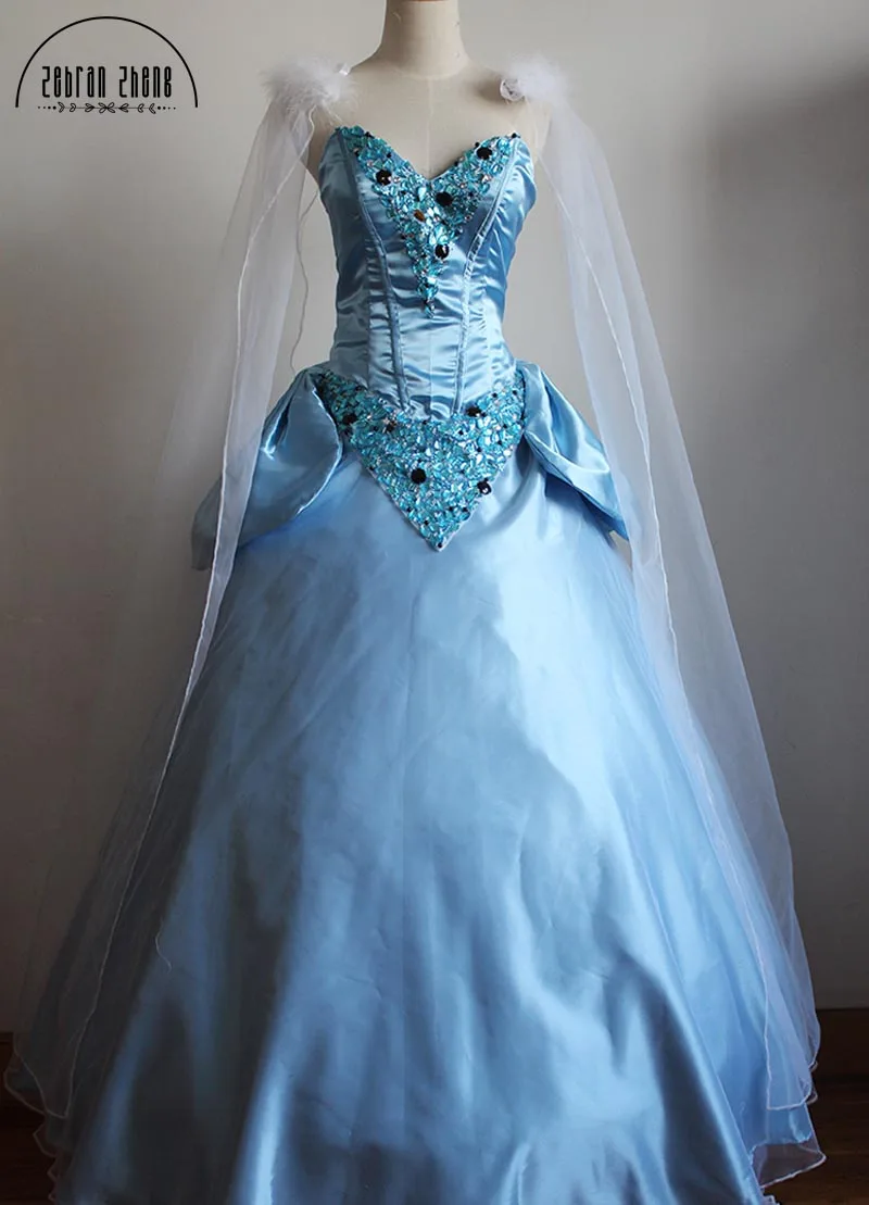 Костюм Золушки наивысшего качества для косплея модный стиль с кристаллами