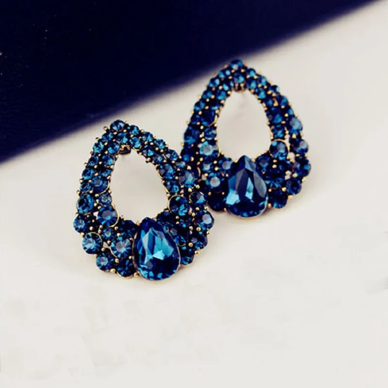 Корейская версия новой моды инкрустированные голубой циркон капли воды серьги