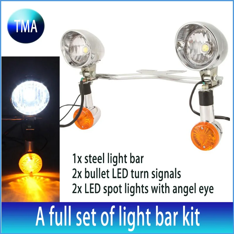 Набор Универсальный Chrome Мотоцикл Пятно Света Бар Комплект Поворот сигналы 12 В