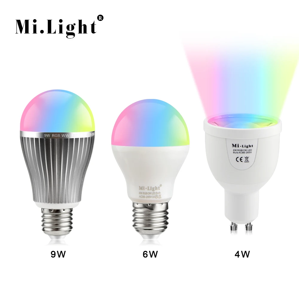 100% оригинал с регулируемой яркостью Mi Light RGBW RGB WW Светодиодная лампа 2 4G RF/WiFi