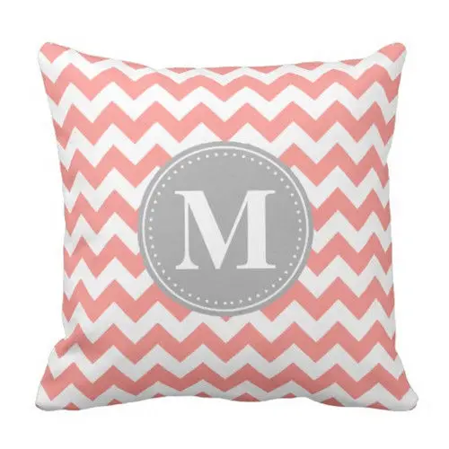 

Custom Chevron Zigzag Monogram Throw Pillow Case Pink Grey Coral Inital Cushion Cover Salmon Rose Personalised Gifts Two Sides