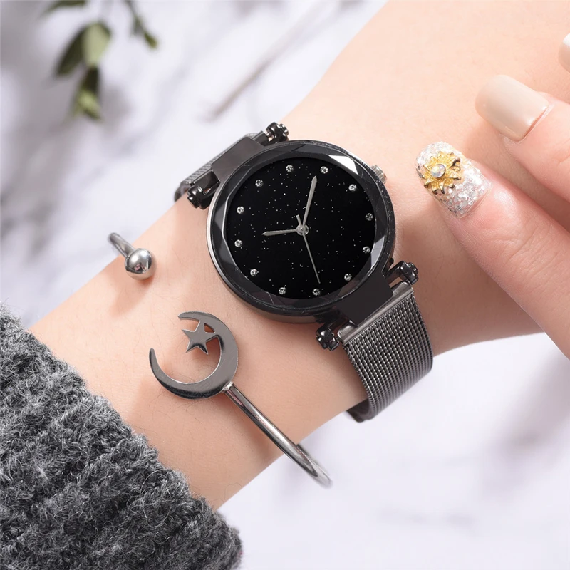 Little Woman Watches Silver Watchband Ladies wristwatch Fashion Casual Quartz Clock Crystal Diamond Starry Female Good T | Наручные часы