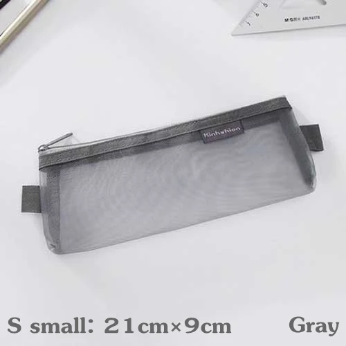 S-small-Gray Простые однотонные Цвет Стиль прозрачной сетки Карандаш Чехол для офисного школьная Канцелярия; карандаш коробка для хранения косметических принадлежностей, сумка-мешок - Цвет: S-small-Gray