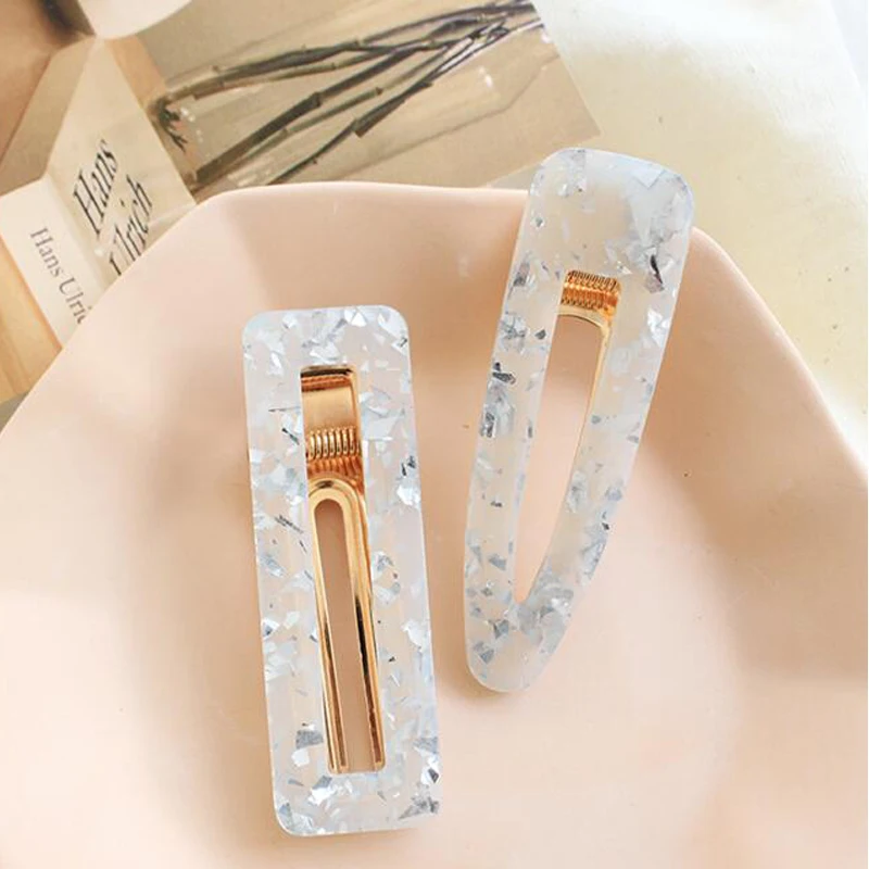 

NEW Girls Hollow Geometric Waterdrop Acrylic Hair Barrettes Shiny Tin Foil Sequins LadyHairpins Fashion Women Hair Accessories