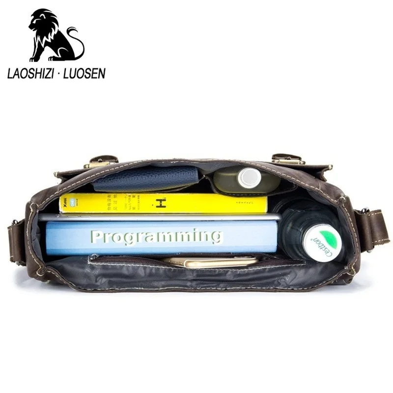 Men's Genuine Leather Shoulder Bags Vintage Casual Men Travel Crossbody Portable Storage Ipad Business Bag Messenger |