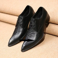 classic mens pointed toe dress shoes lasts black genuine leather lace up oxford shoes for men male prom formal wedding flats