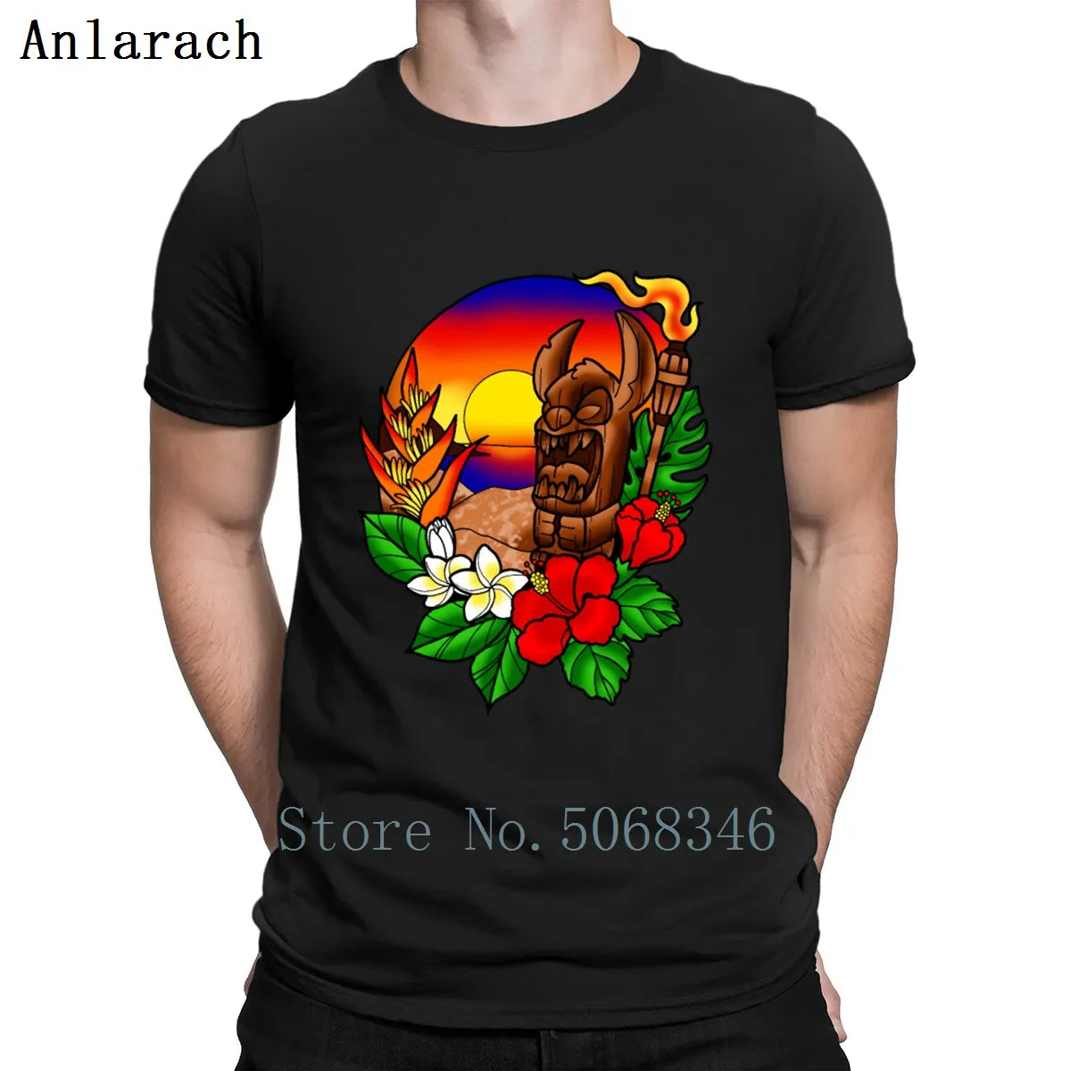 Футболка с принтом Sunset Tiki Stitch весенне-осенний хлопковый костюм стандартный