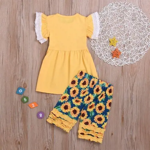 Одежда для девочек 2 шт. одежда маленьких детское платье с оборками топы брюки