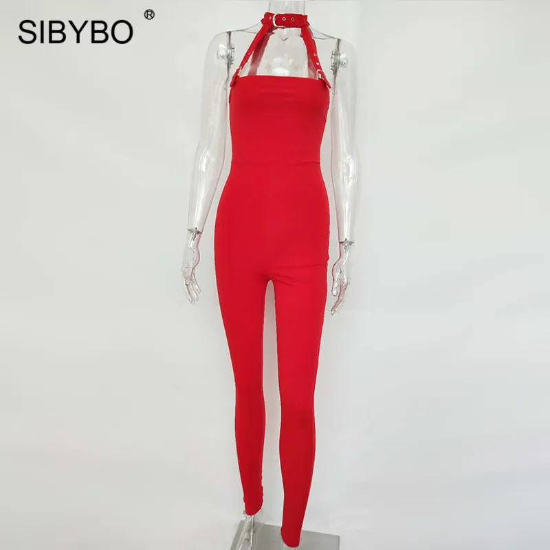 Sibybo, сексуальный женский комбинезон без рукавов с лямкой на шее, s, комбинезон с выемкой, обтягивающий летний женский комбинезон с открытой спиной, повседневный женский комбинезон