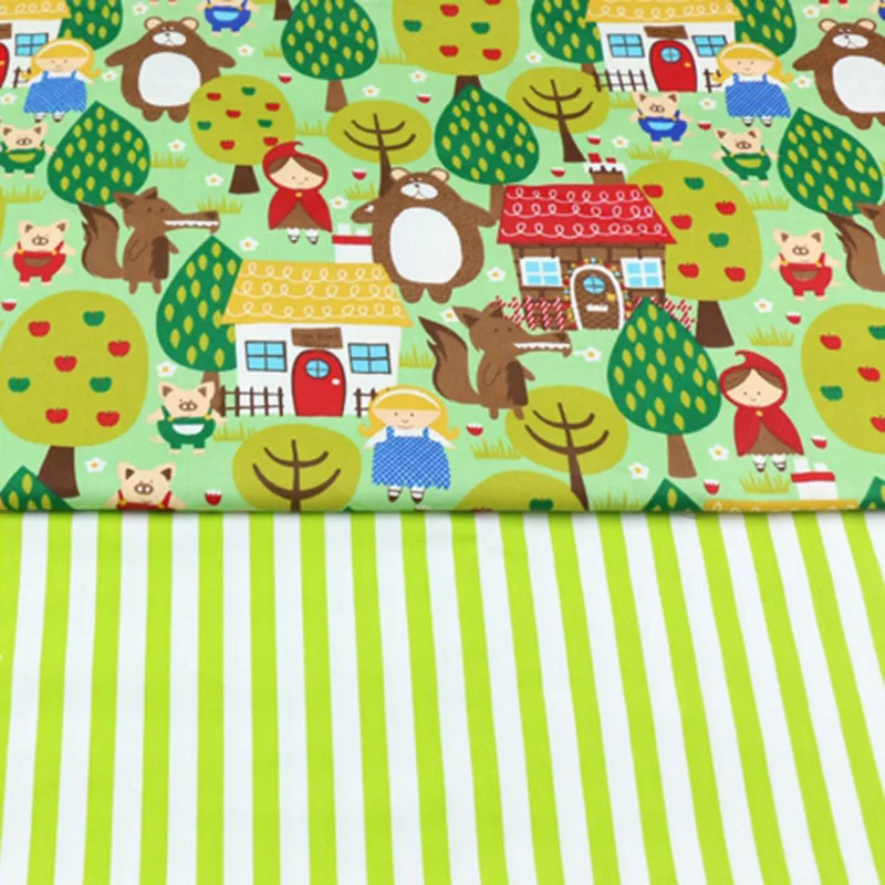 Хлопчатобумажная ткань в полоску с медведем для детей шитая Лоскутная Ткань