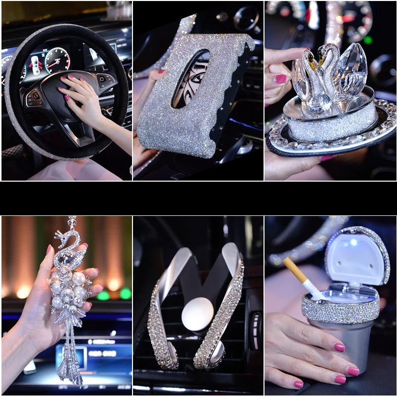Алмазный Кристальный чехол рулевого колеса автомобиля украшение из кожи
