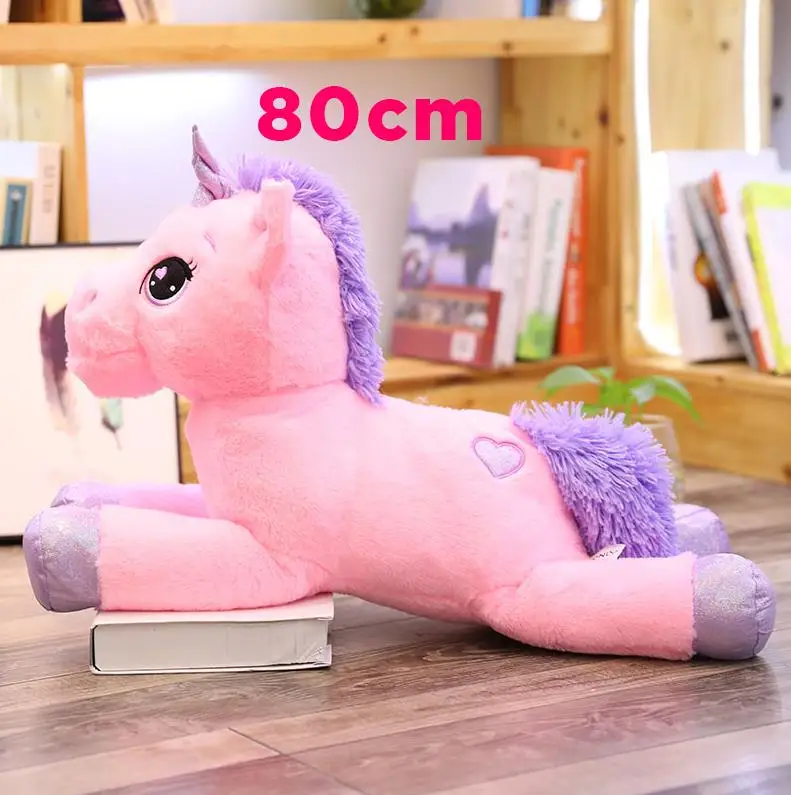 80CM pink heart 1 шт., 60-110 см, Гигантский Размер, милый единорог, плюшевая игрушка, милое животное, единорог, подушка, мягкие игрушки, домашний декор, детский подарок на день рождения - Цвет: 80CM pink heart