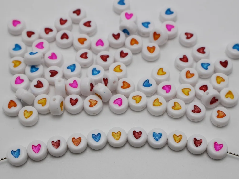 

250 Mixed Color in White Acrylic Love Heart Coin Beads 4X7mm