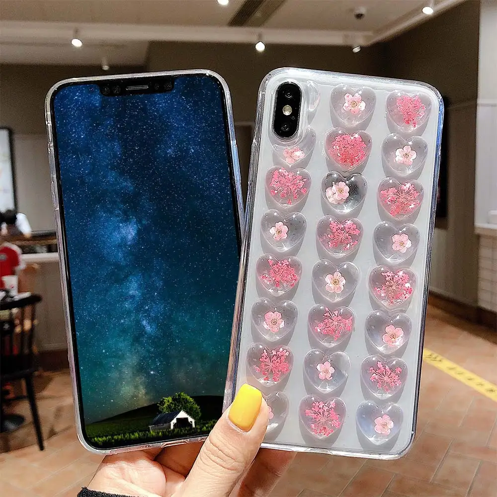 Чехол для телефона KISSCASE с объемным сердцем и настоящим цветком iPhone X XS Max XR
