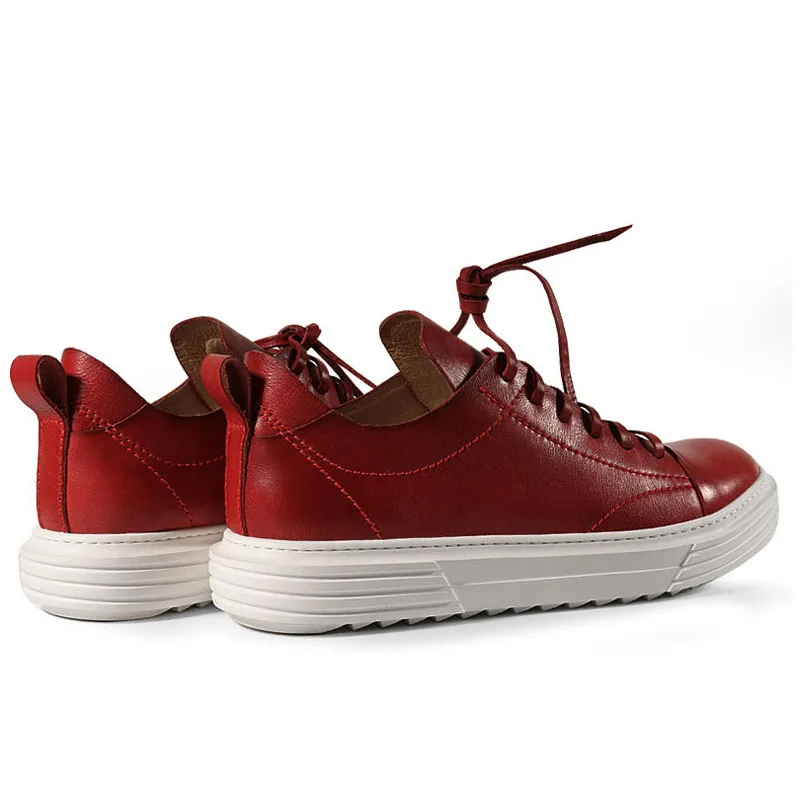 Мужские кроссовки из натуральной кожи красные повседневные ботинки на шнуровке
