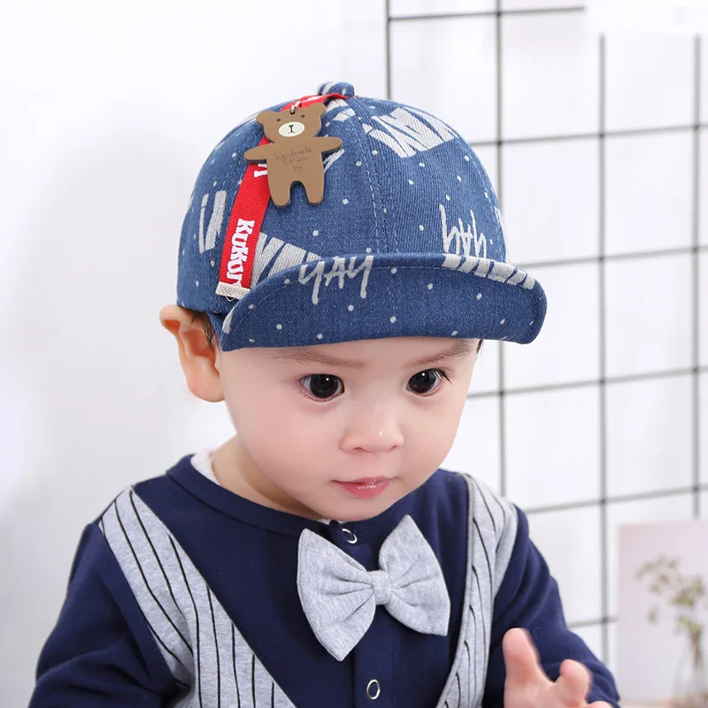 Fashion Denim Baby Caps Letter Cowboy Boys Retro Print Toddler Hat With Bear Spring Summer Soft Clothing | Детская одежда и обувь