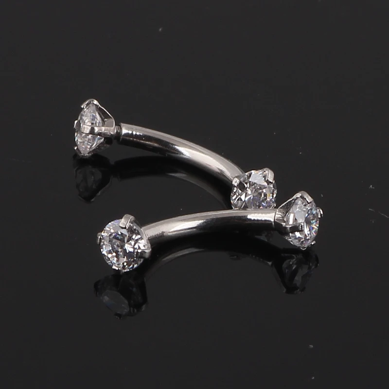 Tragus Earring Internally Thread Cubic Zircon Stainless Steel Curved Barbell Piercing Eyebrow Ring Body Jewelry | Украшения и