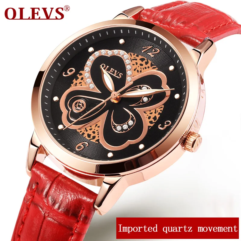 Женские кварцевые часы OLEVS из розового золота с кожаным ремешком 2018|wristwatch