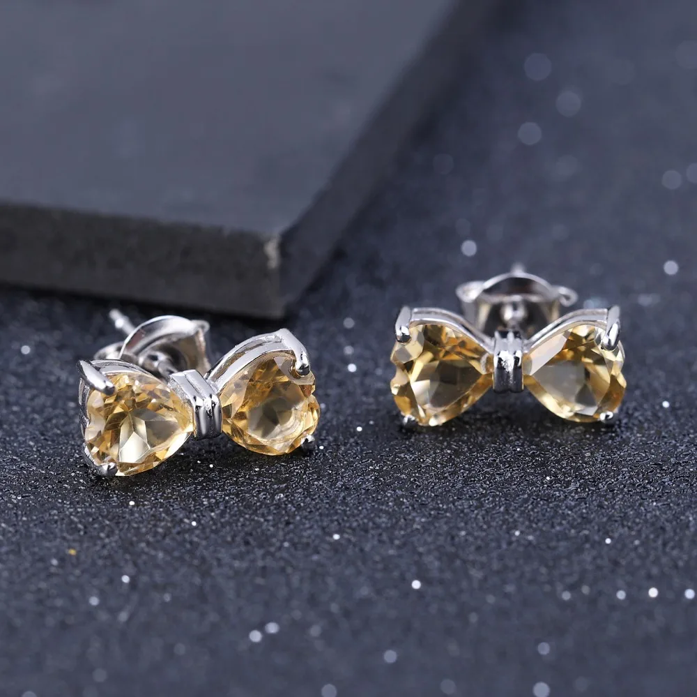 GEM'S BALLET 925 Sterling Silver Bow-knot Stud Earrings 3.13Ct Natural Heart Citrine Gemstone for Women Fine Jewelry | Украшения и