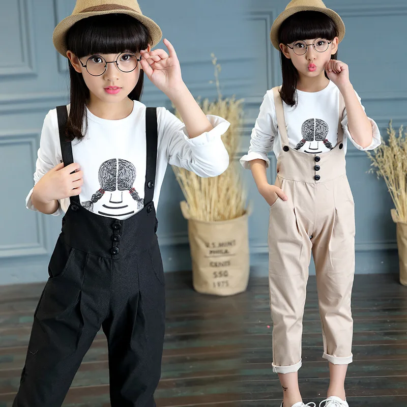 

Spring 2017 Children Fashion Clothing Set T-shirt+overalls Pants Suits,girl Kids Spring Autumn Clothes Sets Pant Suit Free Ship