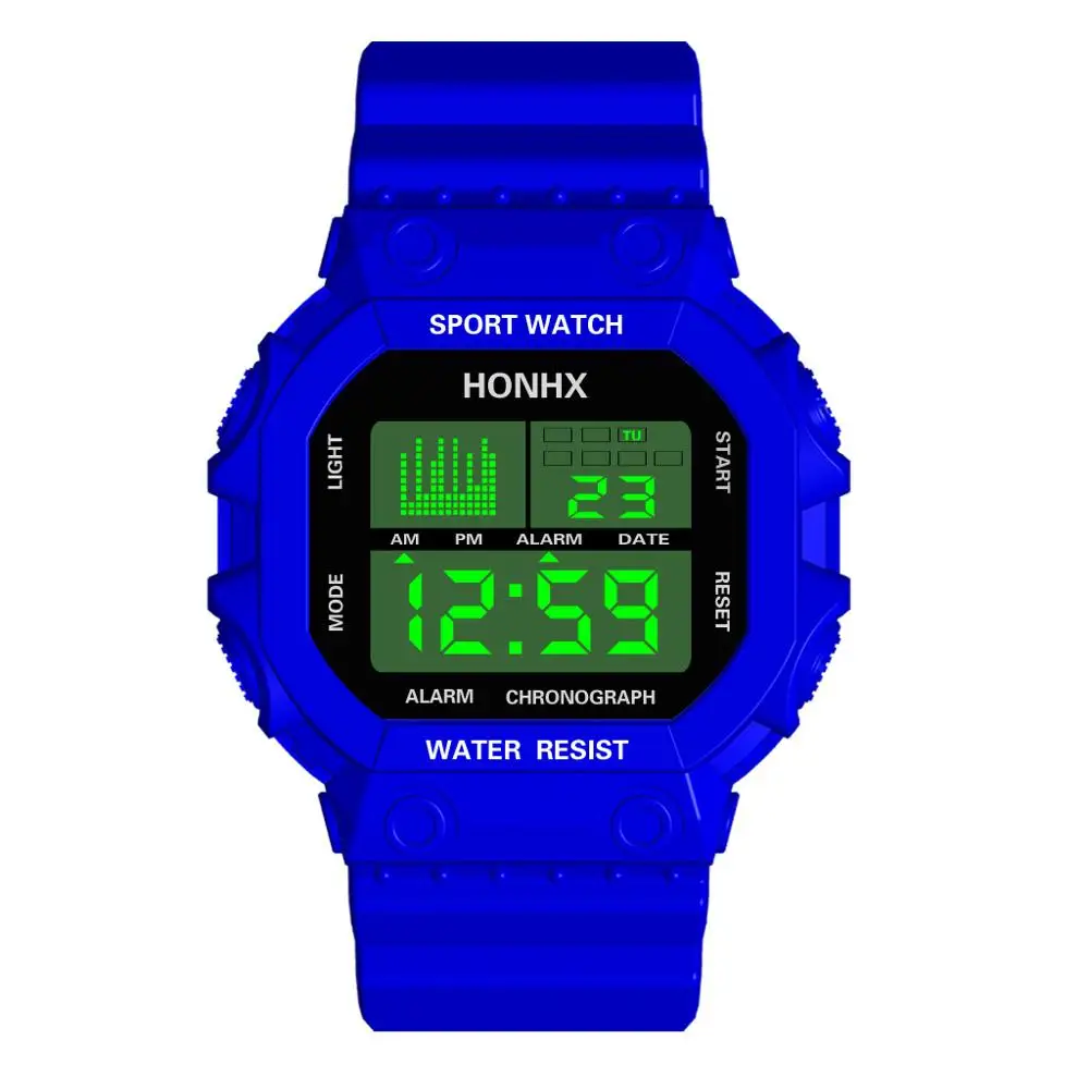 Blue HONHX мужские и женские часы, многофункциональные часы с будильником и календарем, водонепроницаемые спортивные модные электронные часы, часы Relogio reloj - Цвет: Blue
