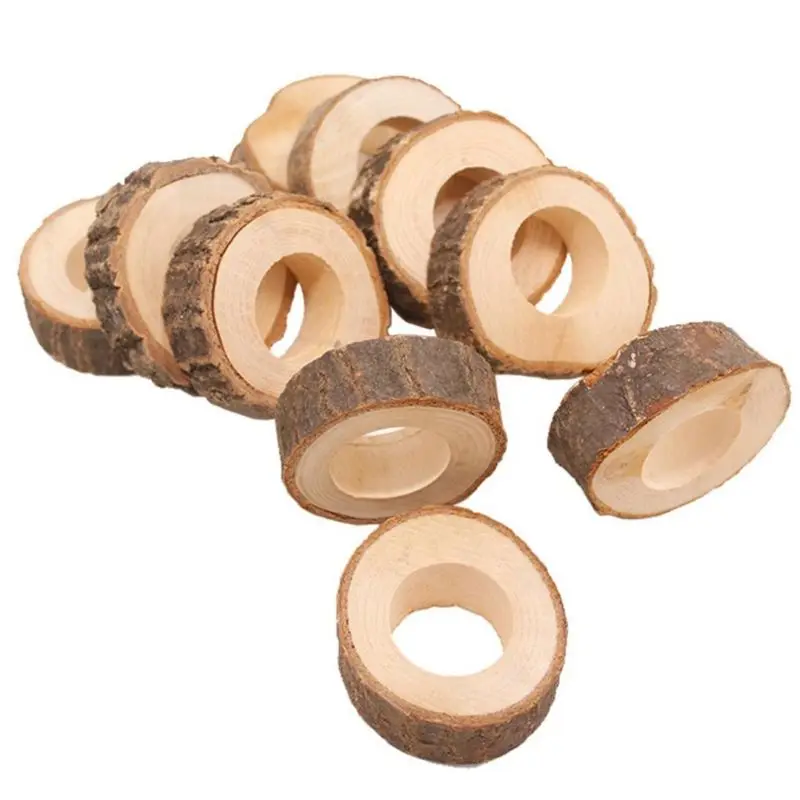 

10pcs Creative Natural Wooden Unfinished Circle Wood Pendant Napkin Ring For Making Hotel Table DIY Projects Wedding Craft