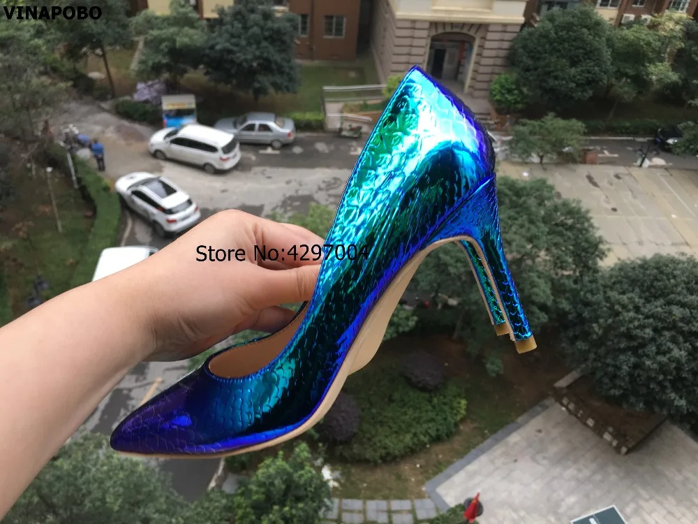 

So Kate Patent Leather Bridesmaid Women Pumps Shoes Party Snake print Shape High heels 12/10/8cm Wedding shoes green Blue Size