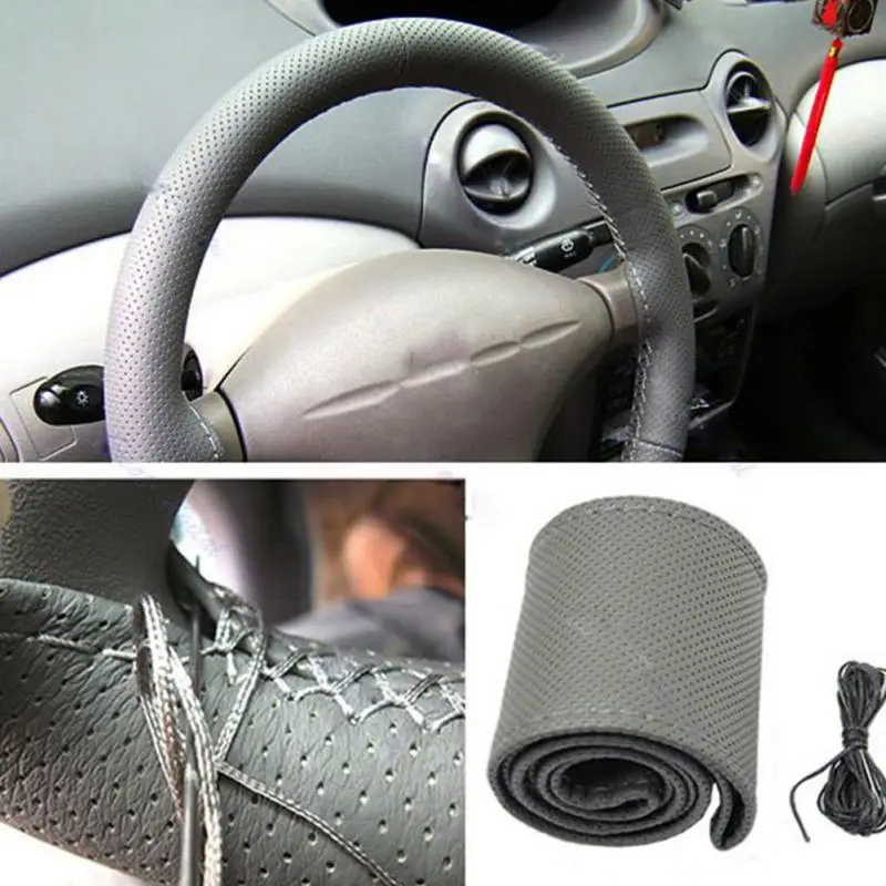 DIY автомобильный чехол на руль из волоконной кожи с игольчатой оплеткой рулевом