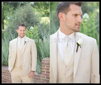 new slim fit groom tuxedos beige two buttons side slit best man suit wedding groomsman men suits bridegroom jacketpantsvest