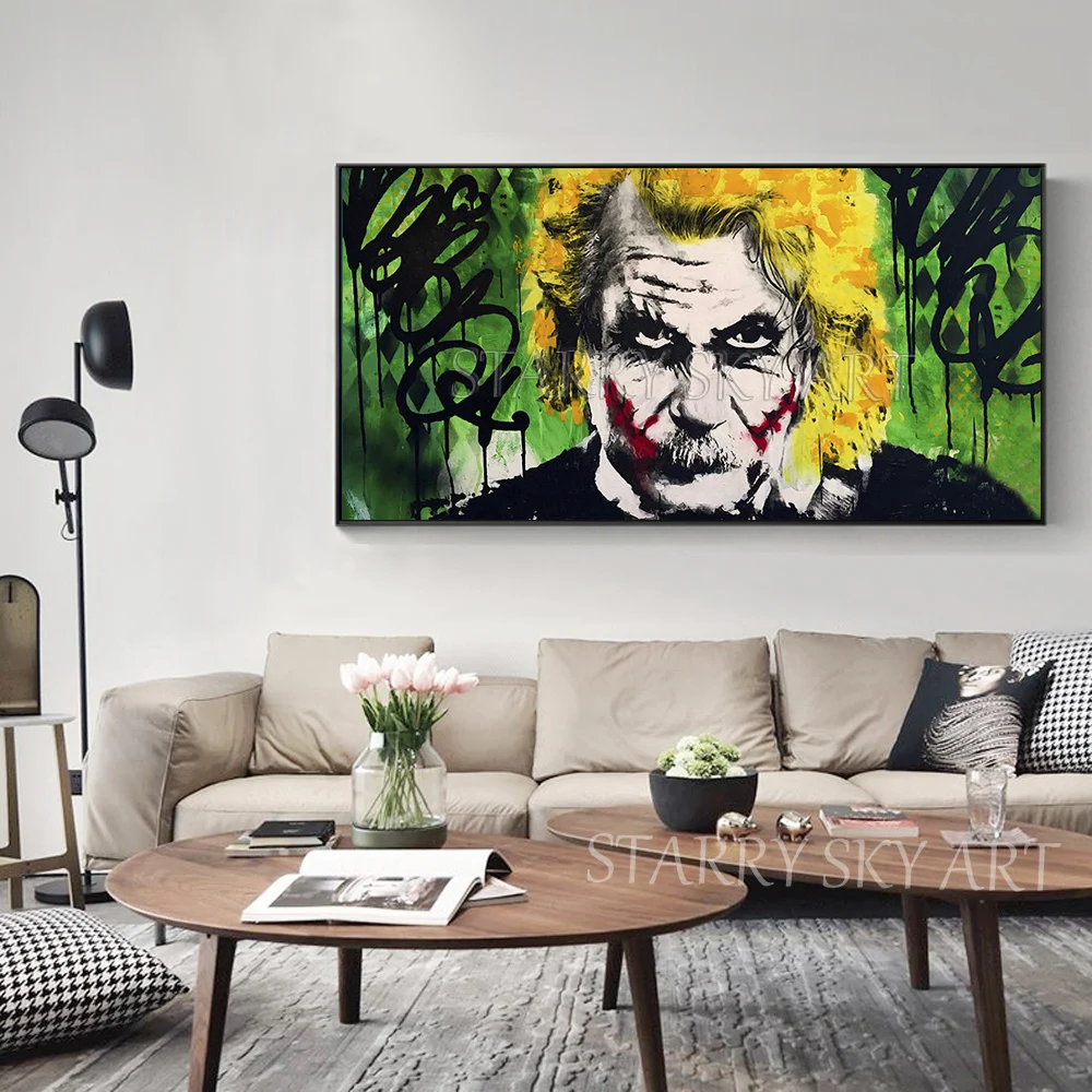 

Hand-painted Pop Star Movie Joker Portrait Oil Painting Abstract Wall Art Cartoon Joker Figure Oil Painting for Wall Decoration