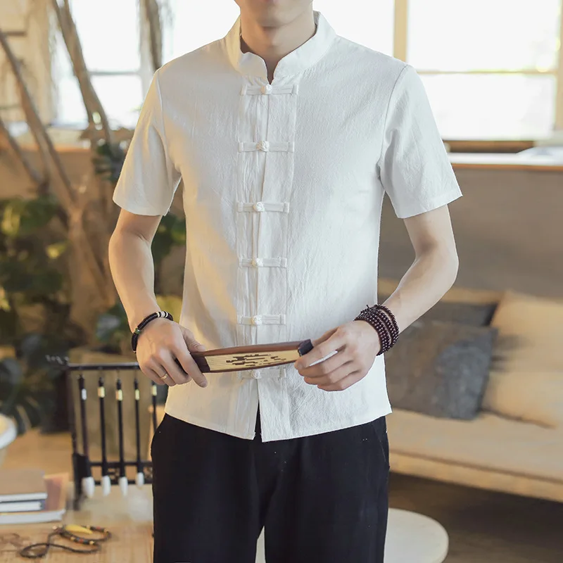 

NEW short sleeved Chinese style shirts summer linen Shirt casual men's breathes Cool hawaiian loose High Quality top clothes