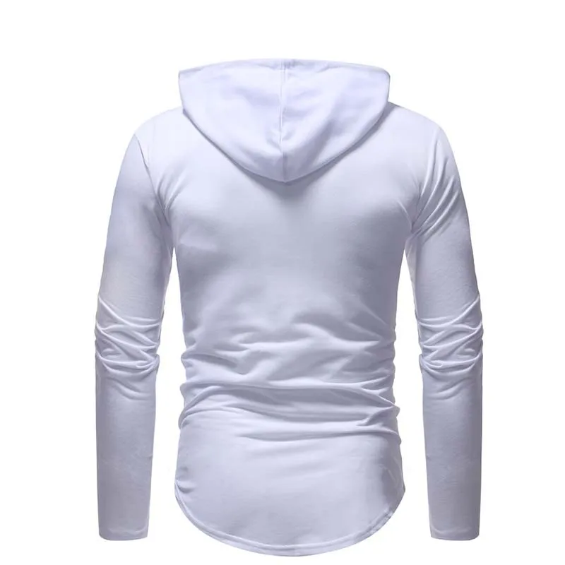 2018 Fashion Brand Male Long Sleeves T Shirt Zipper Hooded T-Shirt Trends Solid Color Sweatshirt Men's Spring Hip Hop Tee | Мужская