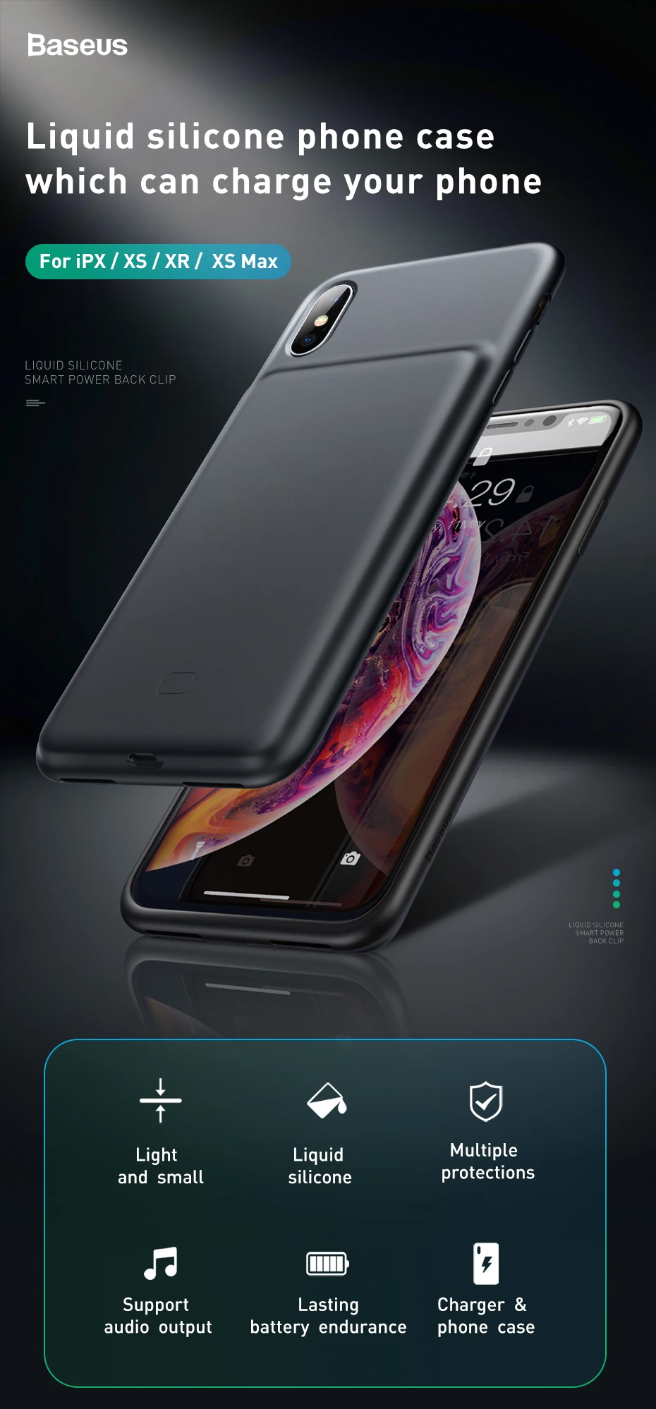 Baseus, 3300 мА/ч, чехол, зарядное устройство для телефона iPhone X/XS, XR, XS Max, чехол для аккумулятора, чехол для зарядного устройства, чехол для мобильного телефона