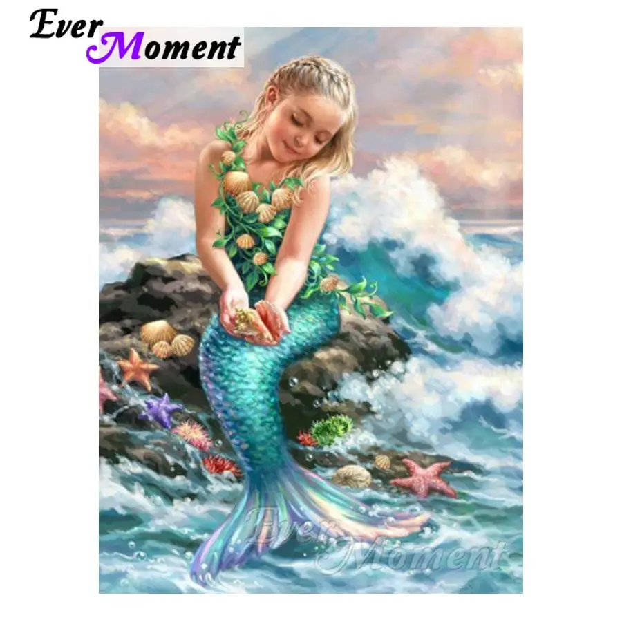 Ever Moment DIY вышивка стразами, Русалка, Алмазная мозаика, полностью квадратные сверла, произведение искусства, украшение дома, алмазная живопись ASF1156