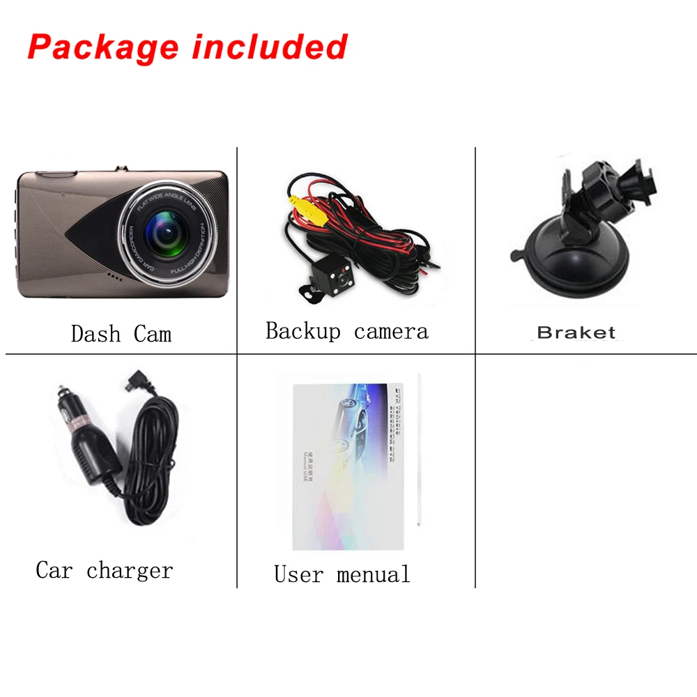 Podofo 4 &quotАвтомобильная DVR камера Full HD 1080P Dashcam двойной объектив регистратор видео g
