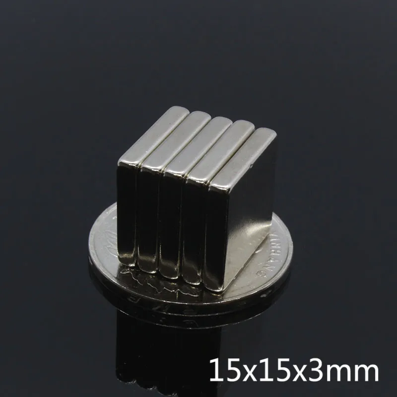 5 шт./лот 15x15x3 мм сверхпрочный блок кубовидные неодимовые магниты N35 NdFeB 15*15*3