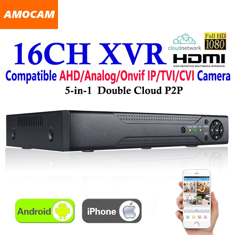 Видеорегистратор XVR 5 в 1 16 каналов HD 1080P поддержка AHD/Analog/Onvif IP/TVI/CVI|onvif ip|cameras camerarecorder