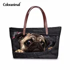Роскошная женская сумка Coloranimal, объемный черный тоут из денима с принтом в виде милых животных, кошек, собак, Мопсов, дамские сумочки на плечо