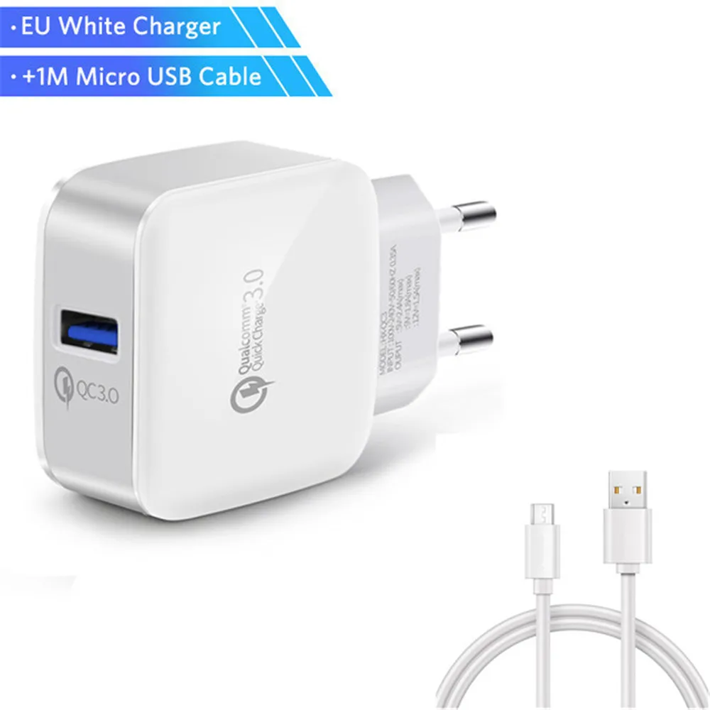 Для быстрой зарядки 3,0 QC 3,0 USB Turbo настенное быстрое зарядное устройство для samsung S8 S9 Plus Note 8 9 huawei P10 P20 Pro Lite Mi 8 SE - Тип штекера: Micro USB White