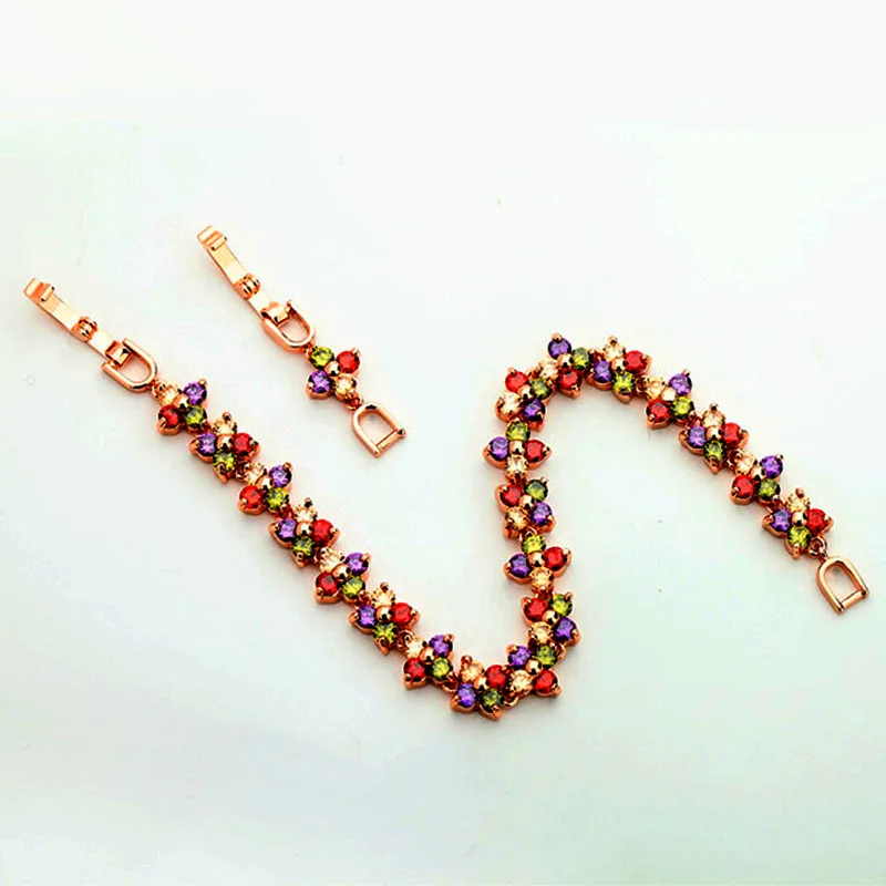 Классические браслеты с цветами для женщин цветные кубическим цирконием розовое