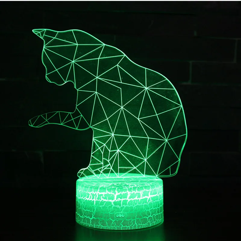 3D кошка светится в темноте 7 цветов меняющая форму животного светодиодная лампа