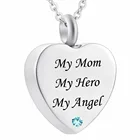 Цепочка с кулоном в форме сердца, подвеска-сувенир с камнем-талисманом и правой для кремации, моя мама, мой герой, мой ангел, наполнитель с воронкой