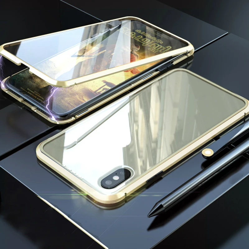 OMG двухсторонняя для стекла Магнитный чехол iphone XS Max X 7 8 Plus Роскошный