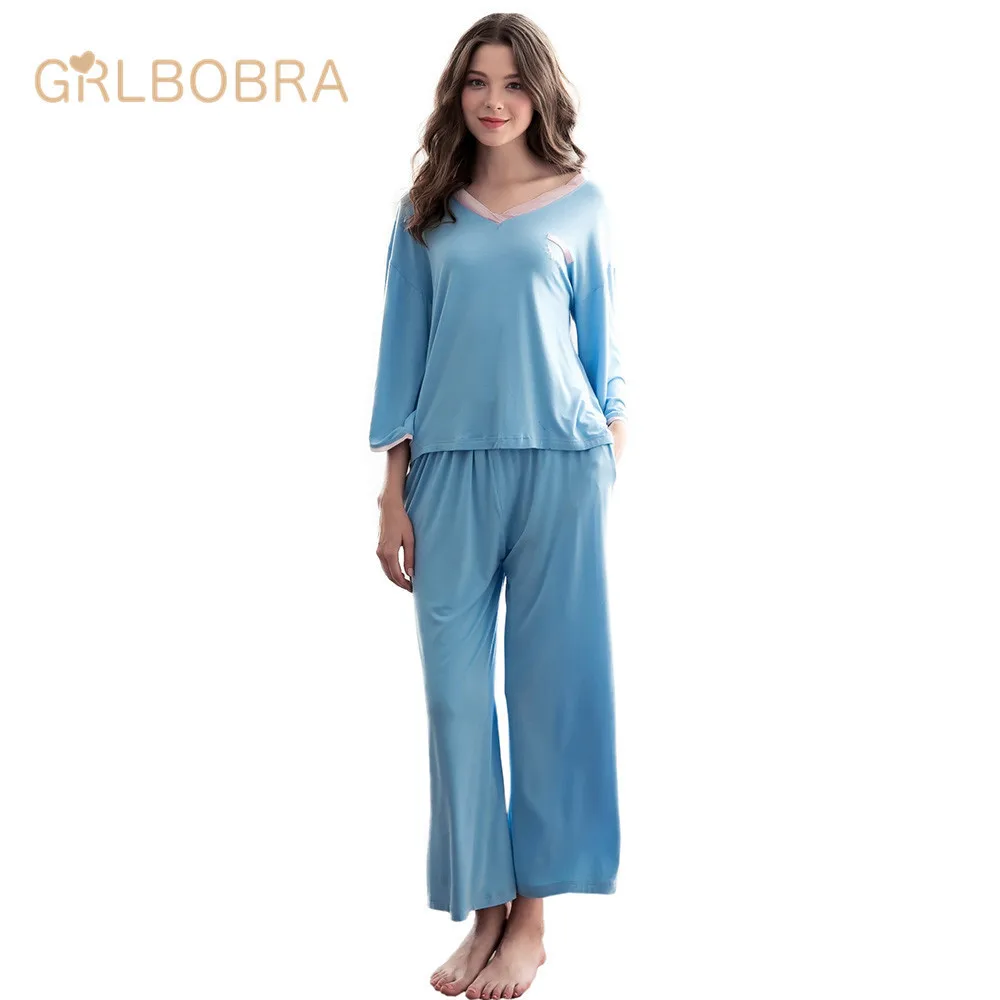 Women's Pajama Set Sweet V Neck Long Sleeve Brief Casual Comfy Home Suit Pajamas | Женская одежда